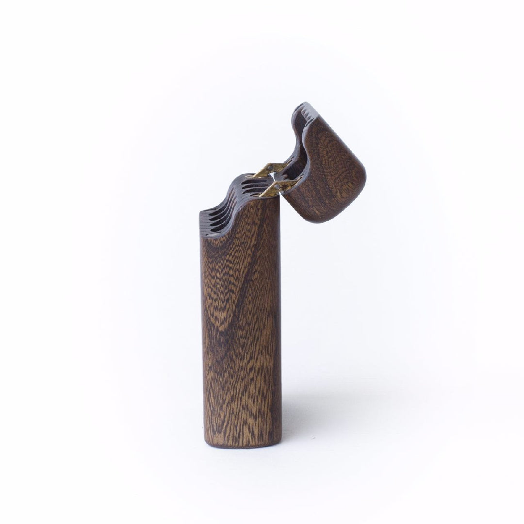 Handcrafted wooden cigarette" holder box with a sleek and classic design, perfect for storing and carrying cigarettes in style and safety"