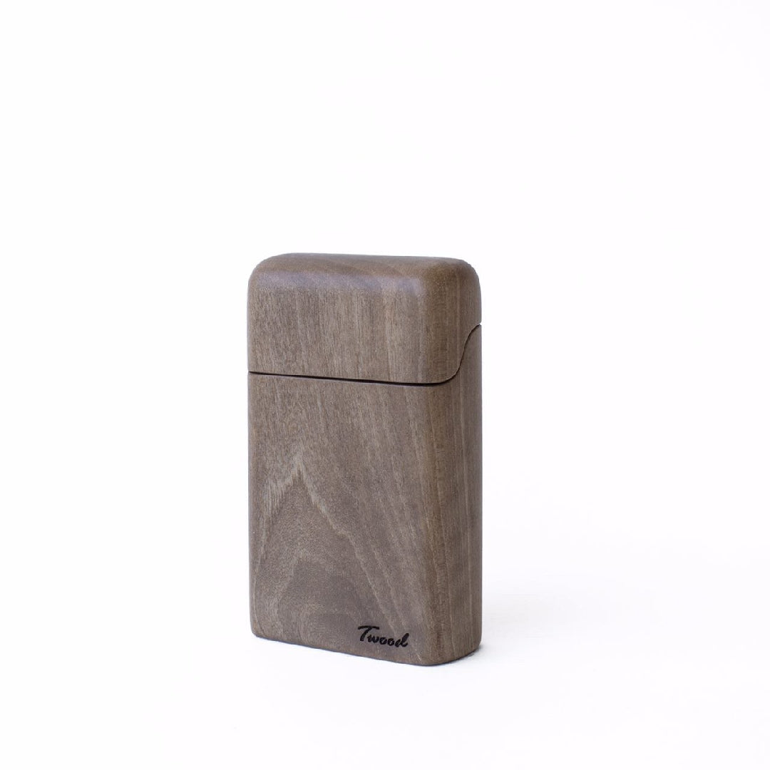 Handcrafted wooden cigarette" holder box with a sleek and classic design, perfect for storing and carrying cigarettes in style and safety"