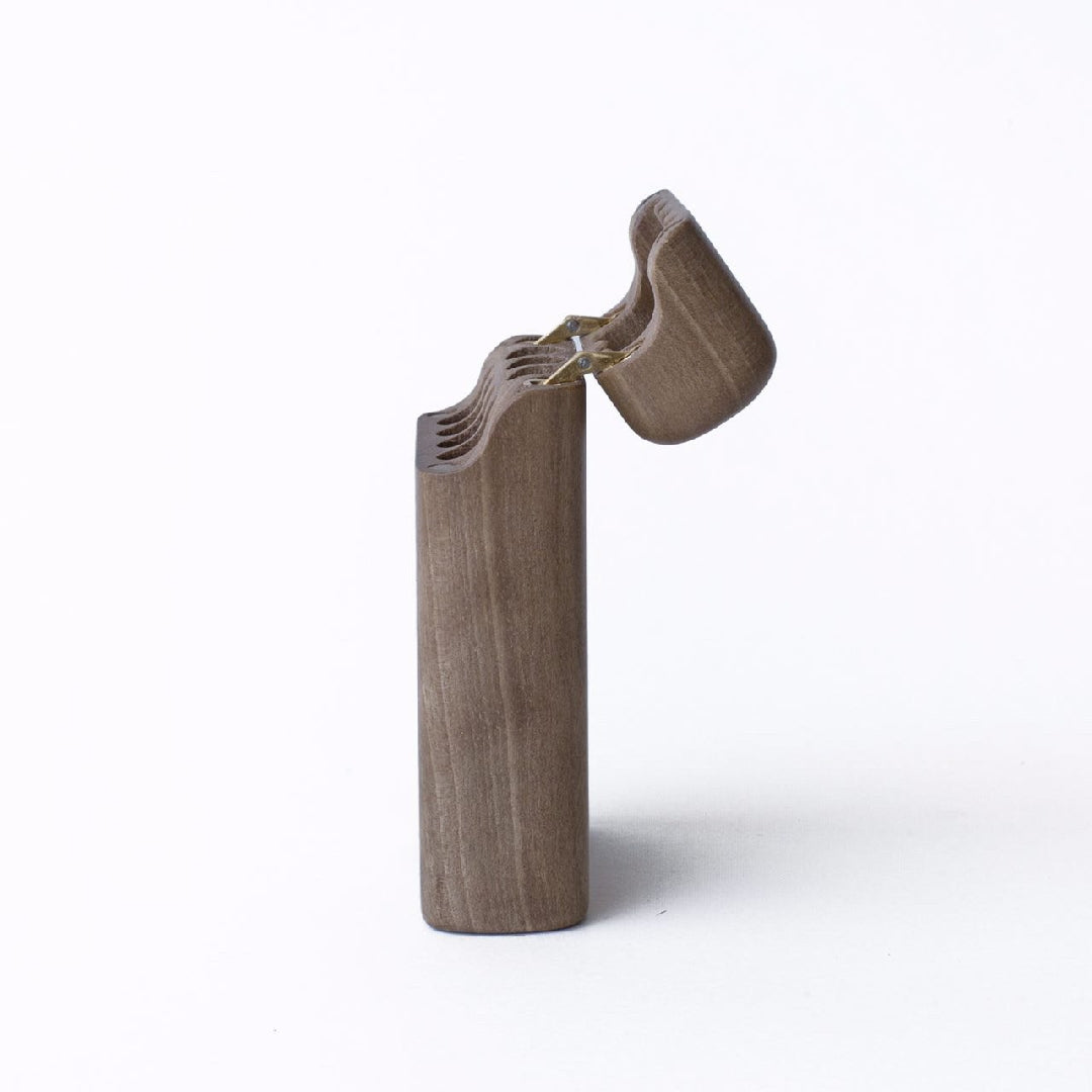 Handcrafted wooden cigarette" holder box with a sleek and classic design, perfect for storing and carrying cigarettes in style and safety"