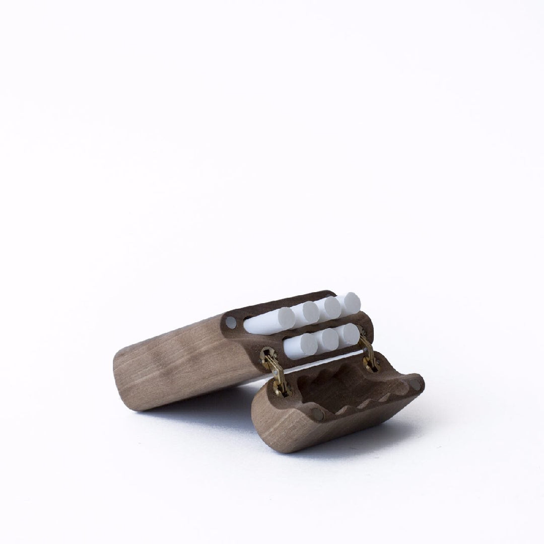 Handcrafted wooden cigarette" holder box with a sleek and classic design, perfect for storing and carrying cigarettes in style and safety"