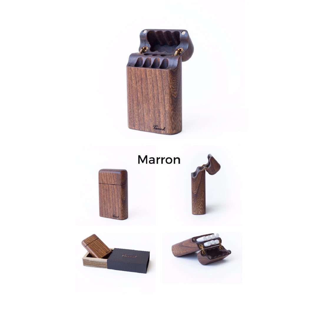 Handcrafted wooden cigarette" holder box with a sleek and classic design, perfect for storing and carrying cigarettes in style and safety"